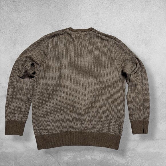 Eddie Bauer Sweater Men’s L Brown Herringbone Cotton Cashmere V Neck Pullover - Picture 7 of 7